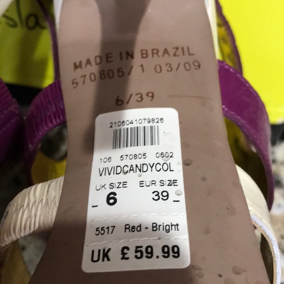 River Island heeled sandals red cream and purple - Picture 6 of 8